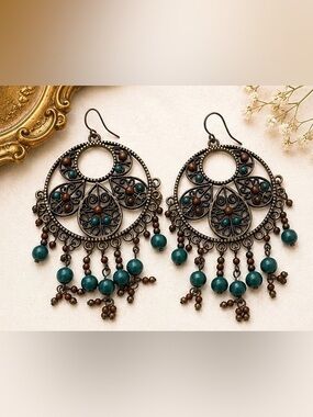 🖤💚Vintage Boho Filigree Statement Earrings🖤💚